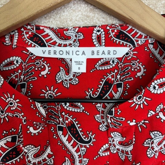 Veronica Beard Silk Blouse Size 8 Red Abbie Paisley Top - Picture 8 of 10